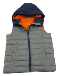 Šedo-tmavomodrá melírovaná prošívaná šusťáková funkční zateplená vesta s kapucí MOUNTAIN WAREHOUSE