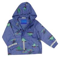 Modrofialová nepromokavá jarní bunda s dinosaury a kapucí STOP+GO