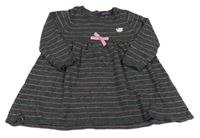 Tmavošedo-růžovo-stříbrné pruhované vlněné šaty s mašlí SeRGeNT MaJoR 