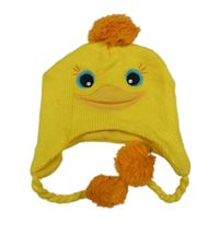 Žlutá pletená čepice s bambulemi - kuřátko
