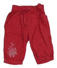 Červené lněné crop kalhoty s růží Matalan