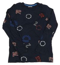 Tmavomodré triko s nápisy a čísly DESTINATION