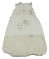Smetanovo-světlebéžový zateplený spací pytel s medvídky a domečky a puntíky grobag