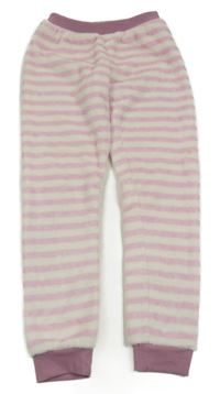 Růžovo-bílo-starorůžové pruhované plyšové pyžamové kalhoty alive