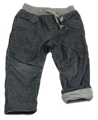 Černošedé manšestrové podšité kalhoty s úpletovým pasem C&A