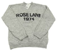 Nové - šedý melírovaný vlněný svetr s nápisem a číslem H&M