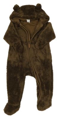 Tmavohnědá chlupatá podšitá kombinéza s kapucí s oušky H&M