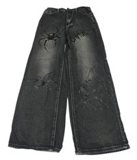 Černé široké rifle s pavouky SHEIN