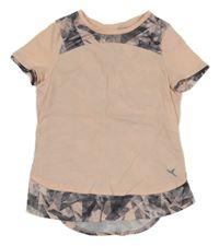 Světlebroskvovo-tmavošedé melírované funkční sportovní tričko se vzorem Decathlon