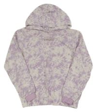 Fialovo-bílá batikovaná mikina se zlatými nápisy a kapucí H&M