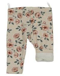 Světlebéžové puntíkaté teplákové zateplené legíny s kytičkami C&A