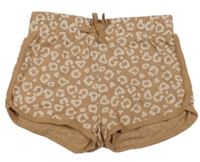 Světlehnědo/pudrové vzorované teplákové kraťasy se srdíčky a mašlí dopodopo
