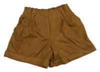 Hnědé chino paper bag semišové kraťasy ZARA