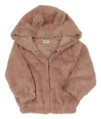 Starorůžová kožešinová podšitá bunda s kapucí s oušky F&F