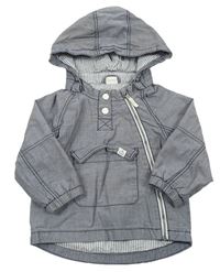 Tmavomodrá plátěná jarní bunda s kapucí H&M