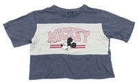 Šedo-bílé crop tričko s Mickey mousem zn. Primark