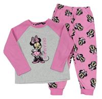 Světlešedo-neonově růžové fleecové pyžamo s Minnie Primark