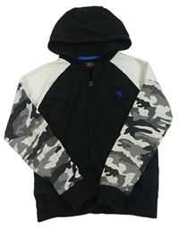 Černo-bílo-šedá propínací mikina s army rukávy a kapucí Next