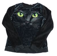 Černá chlupatá mikina s kočkou s flitry H&M