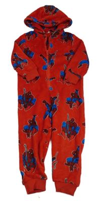 Červená chlupatá kombinéza se Spidermanem a kapucí M&S
