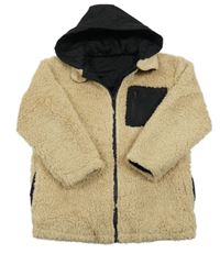 Béžová chlupatá zateplená bunda s šusťákovou kapsou a kapucí Dunnes
