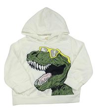Smetanová lehká mikina s dinosaurem a kapucí