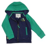 Tmavomodro-zelená propínací mikina s traktorem a kapucí Little Lighthouse