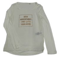 Smetanové triko s šifonem a nápisem Tom Tailor