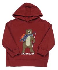 Vínová mikina s medvědem a kapucí Primark