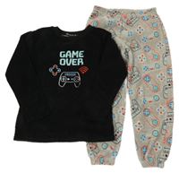 Černo-šedé chlupaté pyžamo s ovladači