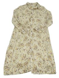 Béžové květované šifonové propínací košilové šaty C&A