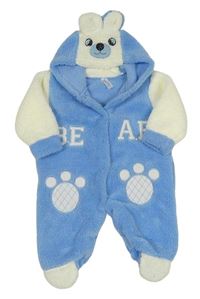 Modro-smetanová chlupatá kombinéza s kapucí - medvěd