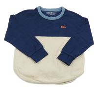 Tmavomodro-béžové žebrované triko s výšivkou M&S