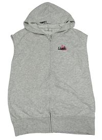 Šedá melírovaná tepláková propínací vesta s výšivkou a kapucí - Liunic H&M