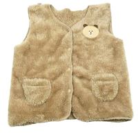 Hnědá kožešinová vesta s medvědem