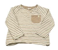 Hnědo-bílé pruhované triko s kapsou Next