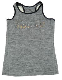 Tmavošedý melírovaný sportovní top s nápisem H&M