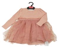 Nové - Starorůžové bavlněno/tylové šaty se srdíčky Dunnes