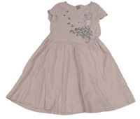 Růžové bavlněné šaty s dívkou a motýly Dopodopo