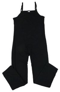 Černý bavlněný elastický kalhotový overal Shein