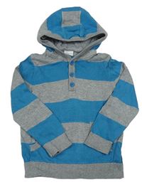 Modro-šedé pruhované pletené triko s kapucí Miniclub