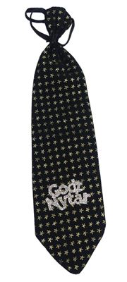 Kostým - Černo-zlatá vzorovaná kravata s hvězdami a nápisem 