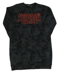 Černo-šedé vzorované teplákové šaty s nápisem - Stranger things