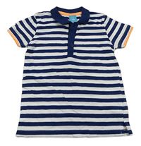 Bílo-tmavomodré pruhované polo tričko 