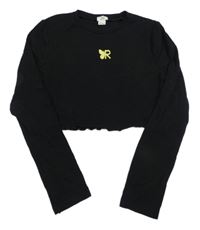 Černé žebrované crop triko s výšivkou River Island