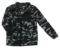 Černo-šedá army fleecová propínací mikina s kapsou F&F