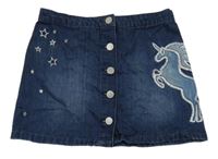 Tmavomodrá propínací riflová sukně s jednorožcem Next