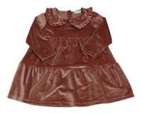 Starorůžové sametové třpytivé šaty s límečkem F&F