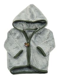 Šedá propínací plyšová mikina se zeleným lemem a kapucí Ergee