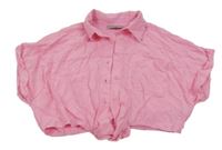 Růžová crop halenka s uzlem 